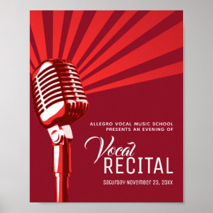 Poster Música clássica de microfone de recital vocal verm