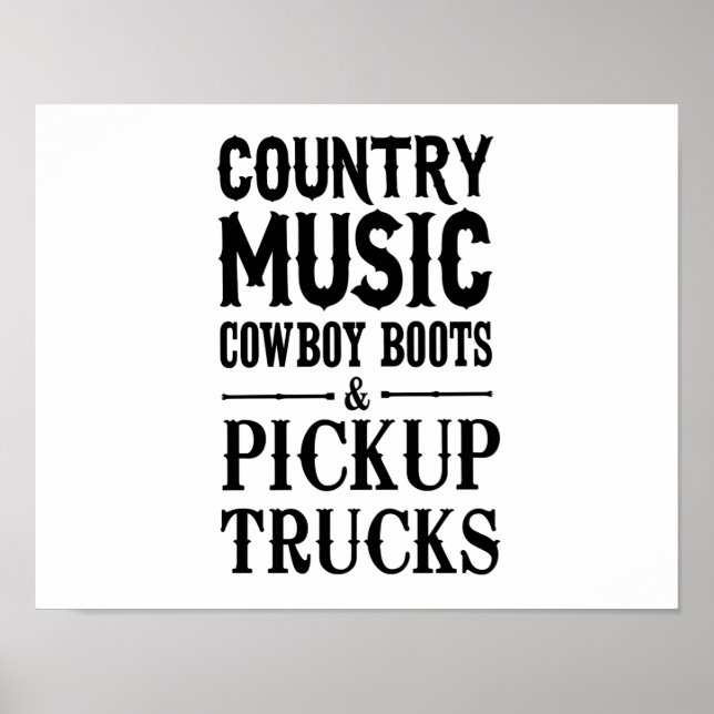 Póster Música country, botas de cowboy e caminhões de col (Frente)