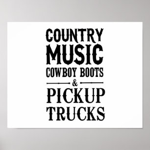 Póster Música country, botas de vaqueiro & camionetes