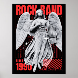 Poster Música de Banda de Rock Divertida Preta e Vermelha