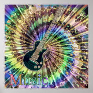 Póster Música de roda do arco-íris das notas da guitarr