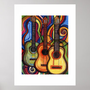 Póster Música de três guitarra
