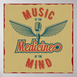 Poster Música é o Medicine Retro Vintage Wallart