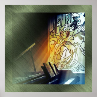 Póster Música e tela de vidro contida