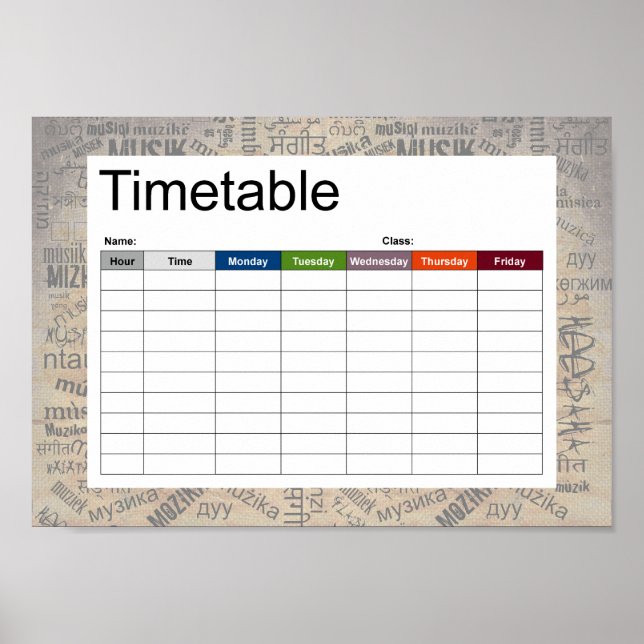 Póster Música em diferentes idiomas (Frente)