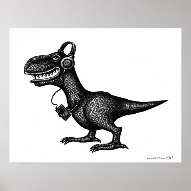 Poster Música engraçada dinossauro caneta tinta desenho p (Frente)