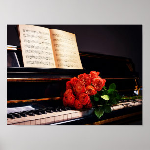 Poster Música Mal-humorada - Piano e Rosas Vermelhas