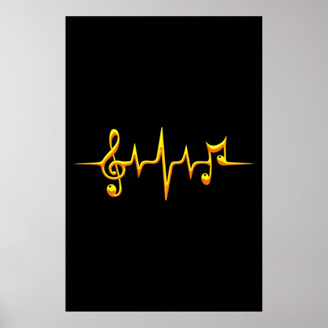Poster Música Pulse Notes Clef Frequency Wave Sound (Frente)
