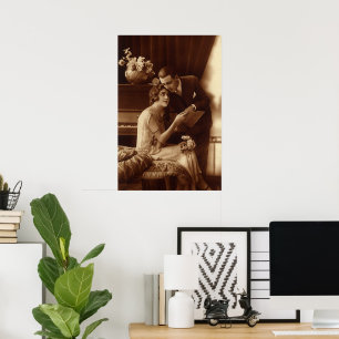 Póster Música Romântica Vintage, Amantes do Amor e do Rom