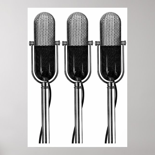 Póster Música Vintage, Microfone Retro Antiquado (Frente)