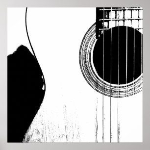 Poster Musical Black White Abstract Acoustic Guitar