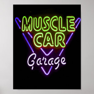 Poster Musical Car Garage Neon - Sinal Azul Verde