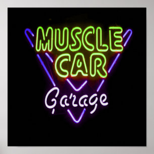 Poster Musical Car Garage Neon - Sinal Azul Verde