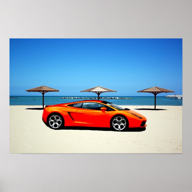Póster Musical Car Orange on Beach (Frente)