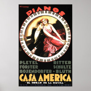 Poster Musical do Teatro Vintage PIANOS CASA AMERICA 1930