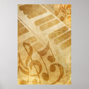 POSTER MUSICAL GRUNGE NOTES PIANO EM FUNDO VINTA FADRADA