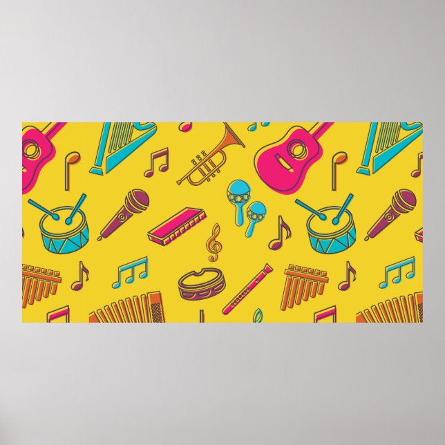 Poster Musical instruments background. musical notes.  (Frente)