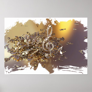 Poster Musical treble clef and falling notes