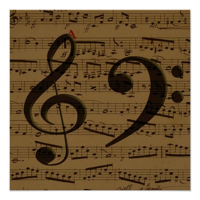 Póster Musical Treble Clef Sheet Music Classic (Frente)