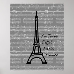 Póster musical vintage Eiffel Tower Paris