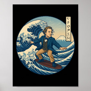 Poster Músico Clínico de Chopin Ukiyo-e Surfando Katakana