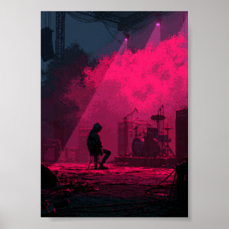 Poster Músico de Arte Pixel Retro Descansando no Palco