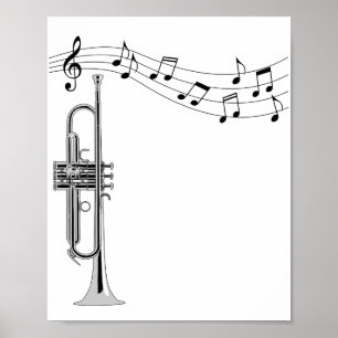 Poster Músico de trompete com notas musicais