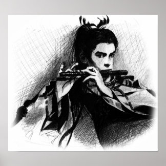 Póster músico samurai
