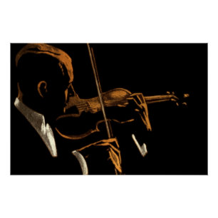 Póster Músico Vintage, Violinista Tocando Música de Violi