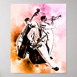Poster Músicos de Banda JAZZ Música Única de Aquarela