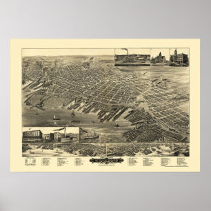 Póster Muskegon, mapa panorâmico do MI - 1889