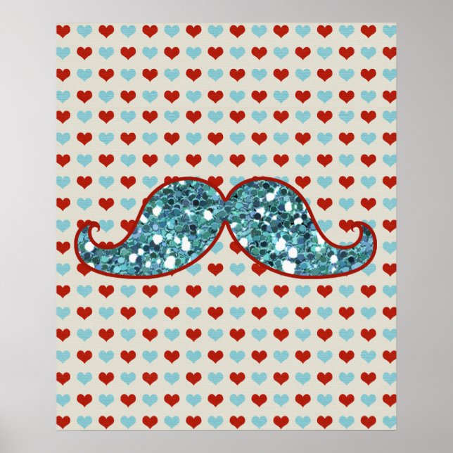 POSTER MUSTACHE VERMELHO AZUL E CORAÇÃO (Frente)