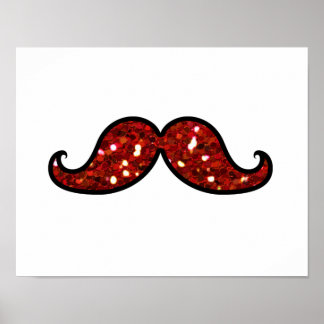 POSTER MÚSTACHE VERMELHO FUNCIONADO IMPRESSO GLITTER