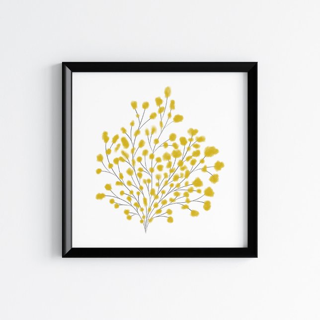 Poster Mustard Yellow Mixed Media Watercolor Branch Art (Criador carregado)