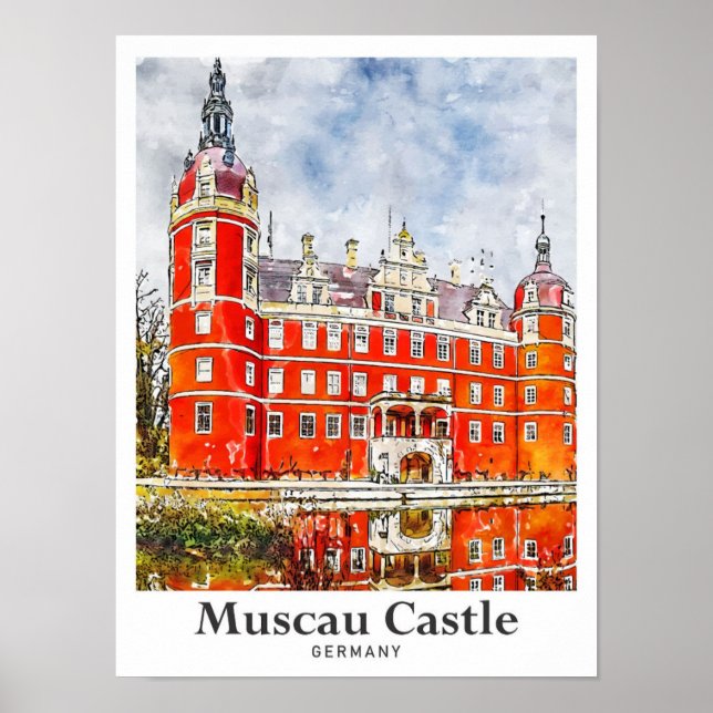 Poster Mustrace Castle Germany Viagem Watercolor Hand Dra (Frente)