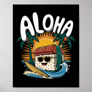 Poster Musubi Surfista Surfe Comida Havaiana Havaí Kawaii