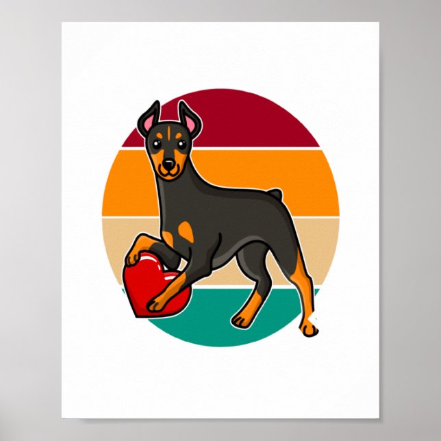 Poster My Doberman Is My Valentine Heart Retro Sunset Dog (Frente)