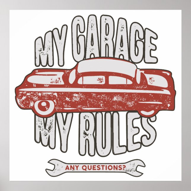 Poster My Rules Classic Red Car Retro Mechanic (Frente)