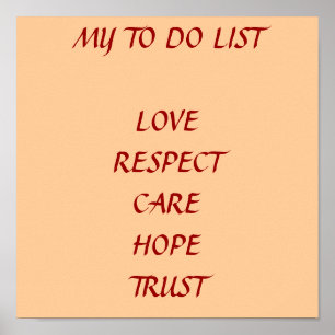 PÓSTER MY TO DO LIST LOVE RESPECT CARE HOPE TRUST