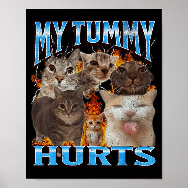 Poster My Tummy Hurts Funny Cat Meme Bootleg Graphic  (Frente)