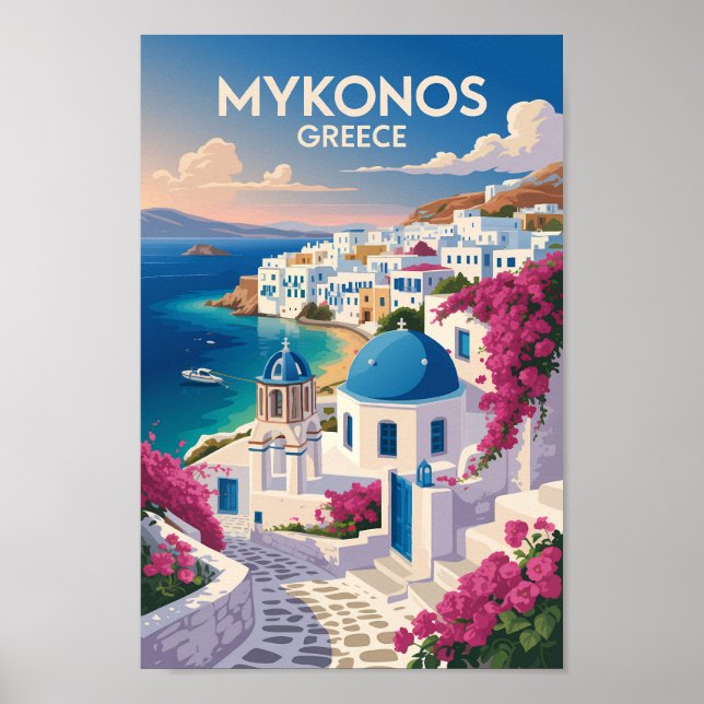 Poster Mykonos Greece Coast Travel Art Vintage (Frente)