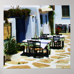 Póster Mykonos, piscina, ilhas gregas, café