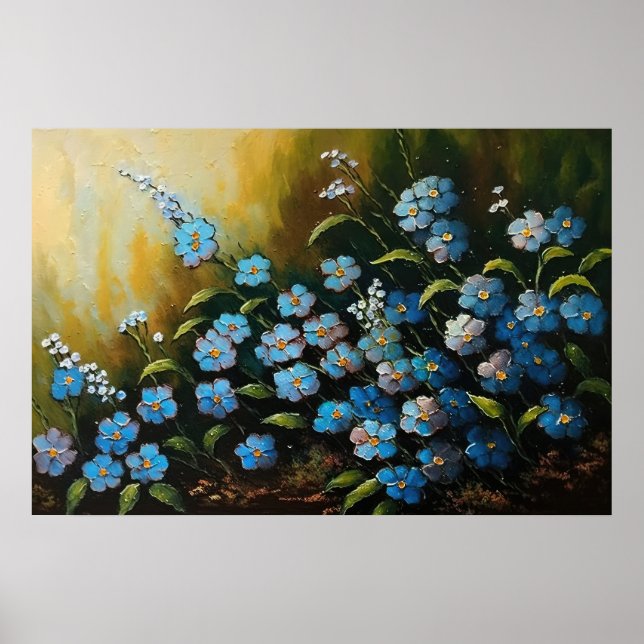 Poster Myosotis Flores Óleo Pintura (Frente)