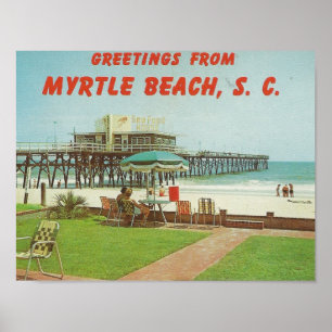 Poster Myrtle Beach dos anos 60, cartão postal SC
