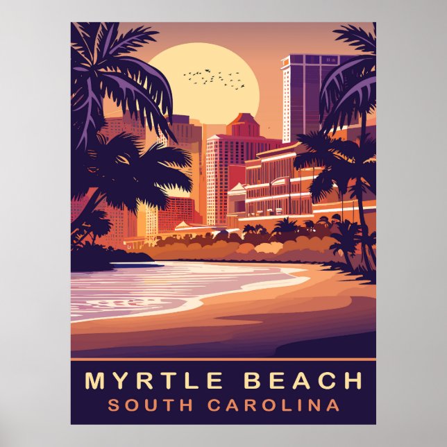 Poster Myrtle Beach, Sunset, Carolina do Sul, Viagem (Frente)