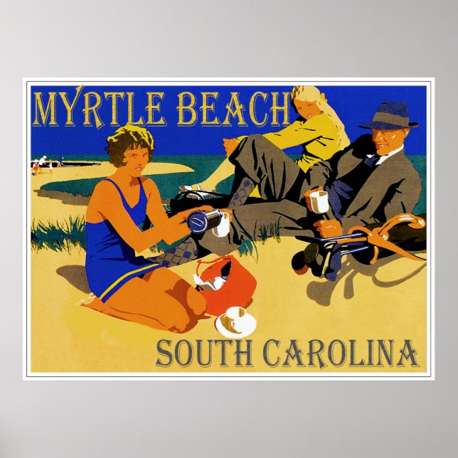 Póster Myrtle Beach Vintage Beach Scene (Frente)