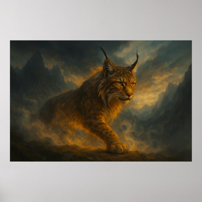 Poster Mystic Golden Lynx in Sunset Fog – ManJiangHong Fi (Frente)