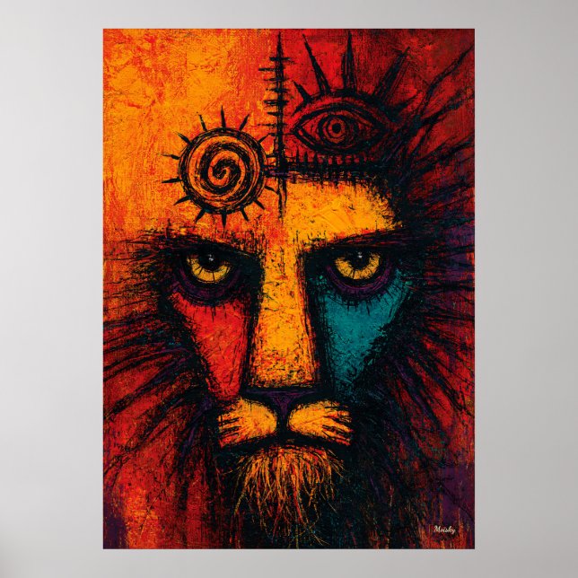 Poster Mystic Lion Face in Color Fields Expressionist Pos (Frente)