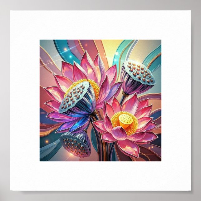 Poster Mystic Lotus Bloom - Arte Floral Sagrada para Ilum (Frente)