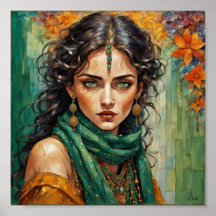Poster Mystic Maven: Linda Mulher Gypsy De Olhos Verdes